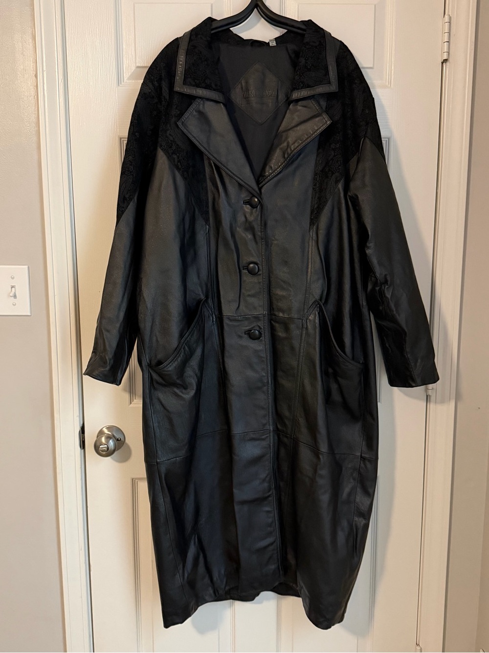 Vintage Black Leather Long Coat